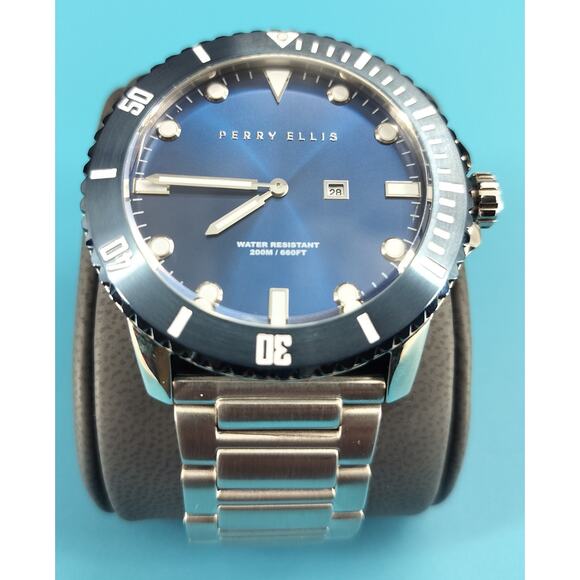 Perry Ellis Mens Arctic Sailing Blue Sunray Dial Stainless Stain Watch 02006-02 - Picture 2 of 16